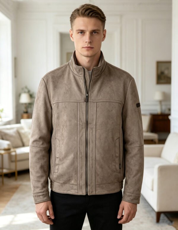 saz-pj9602 Men's Leather Suede Jacket Apricot– Vintage Style Zip Up Jacket