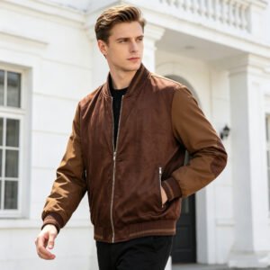 saz-qpj9603-1-00 Regular Fit Suede-Effect Jacket Men Color-Blocked