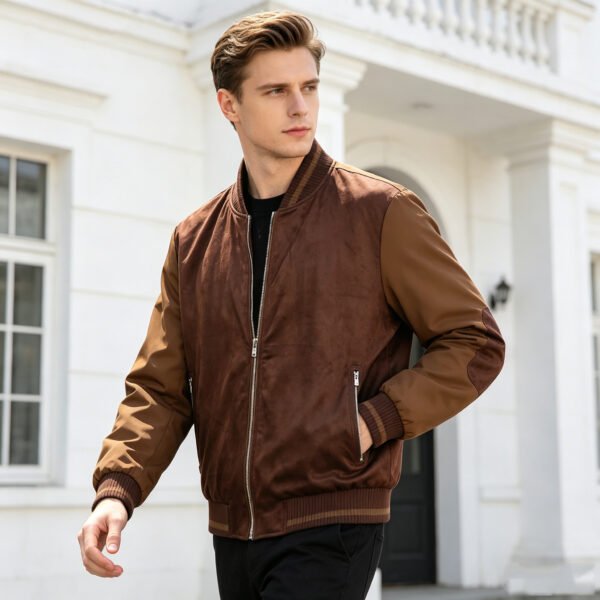 Regular Fit Suede-Effect Jacket Men Color-Blocked