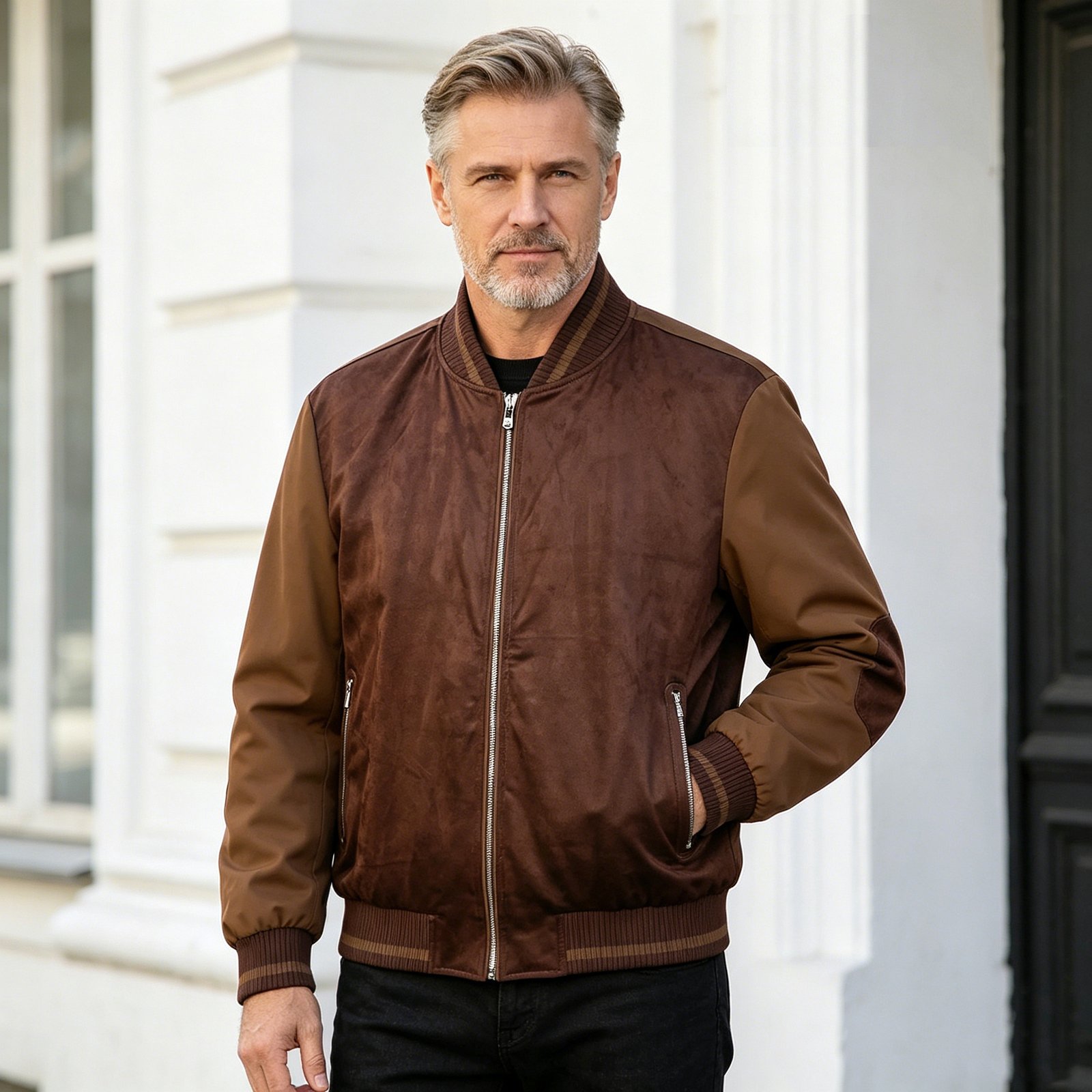 Regular Fit Suede-Effect Jacket Men Color-Blocked – view 2