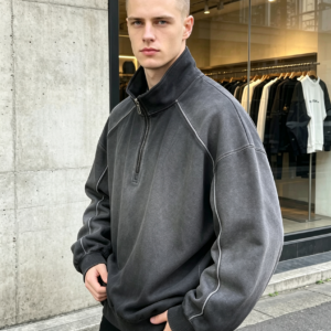 saz-r8875 Drop Shoulder Tie-Dye Washed Quarter Zip Up Sweatshirts Premium Streetwear