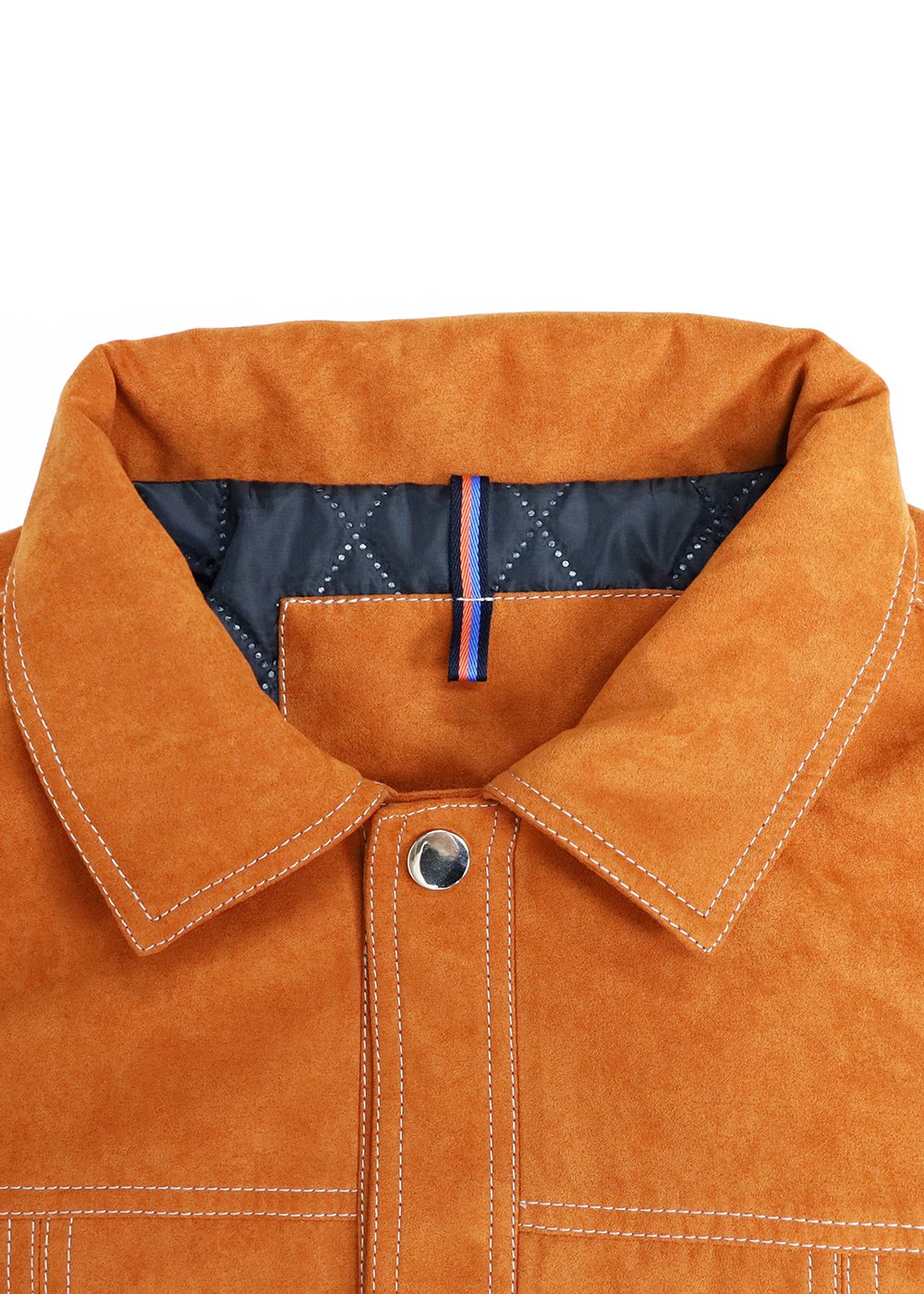 Contrast White Stitch Suede Shacket Orange-Colored