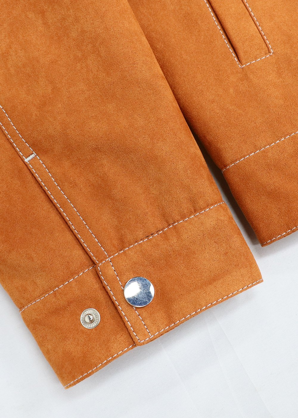 Contrast White Stitch Suede Shacket Orange-Colored – view 2