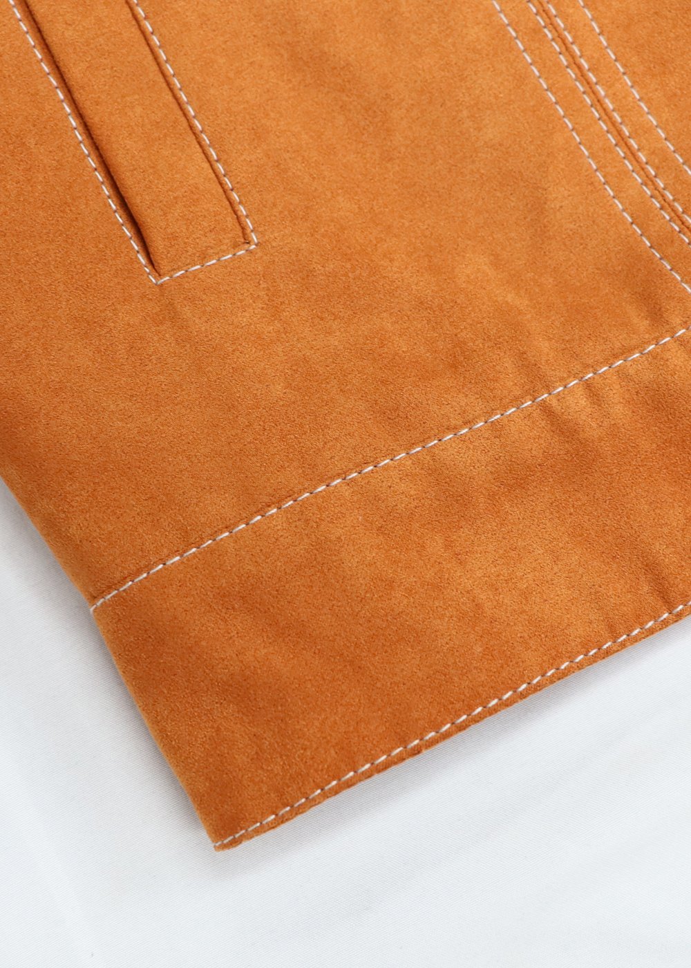 Contrast White Stitch Suede Shacket Orange-Colored – view 3