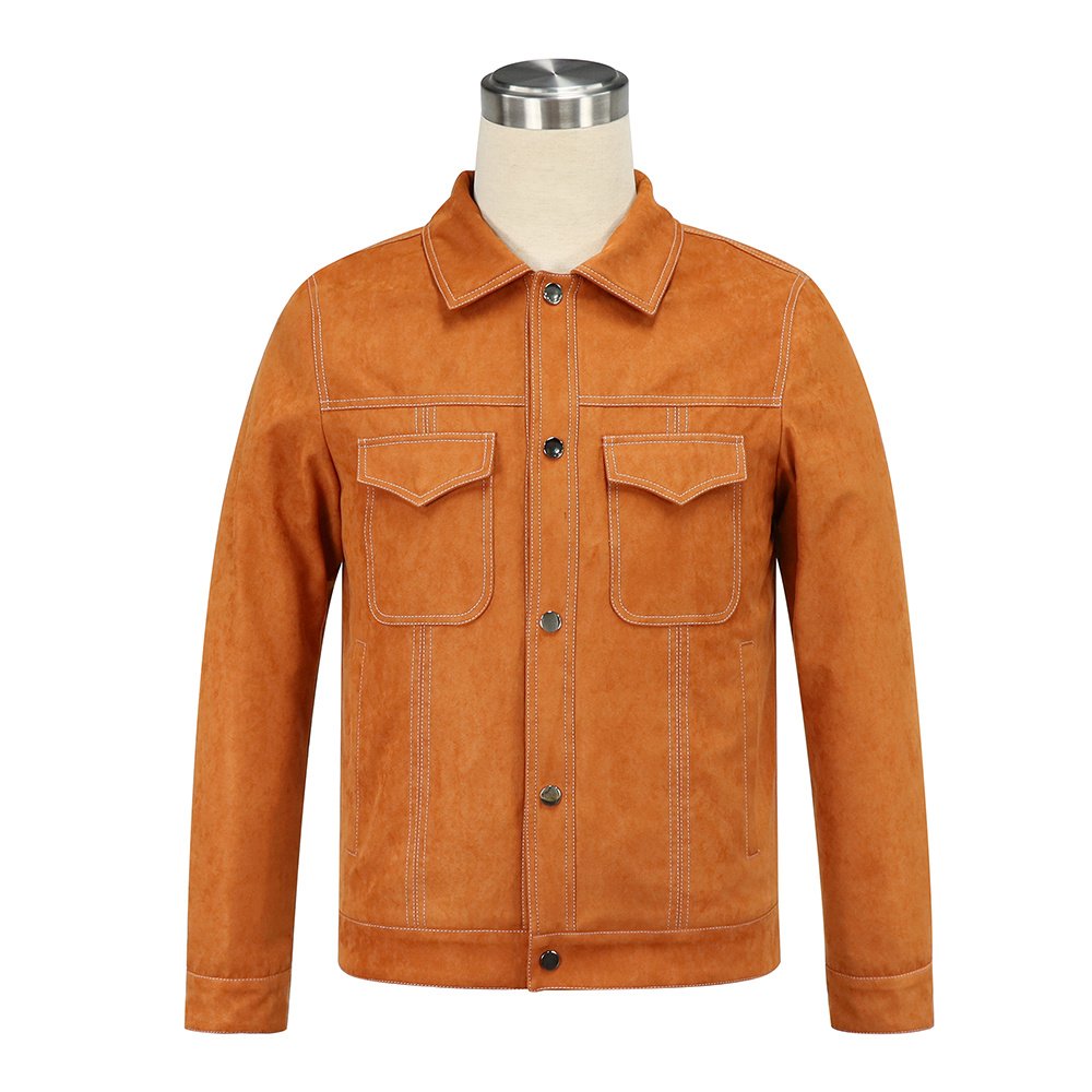 Contrast White Stitch Suede Shacket Orange-Colored – view 6