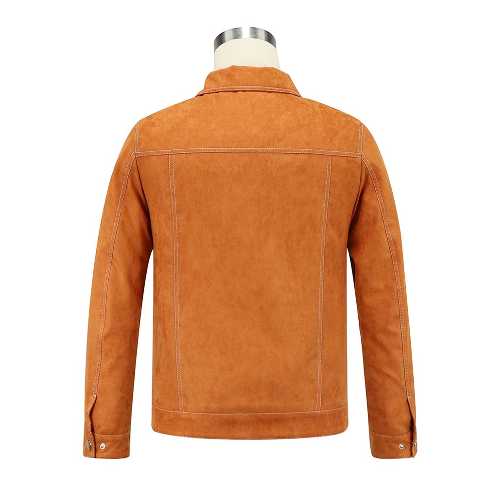 Contrast White Stitch Suede Shacket Orange-Colored – view 7