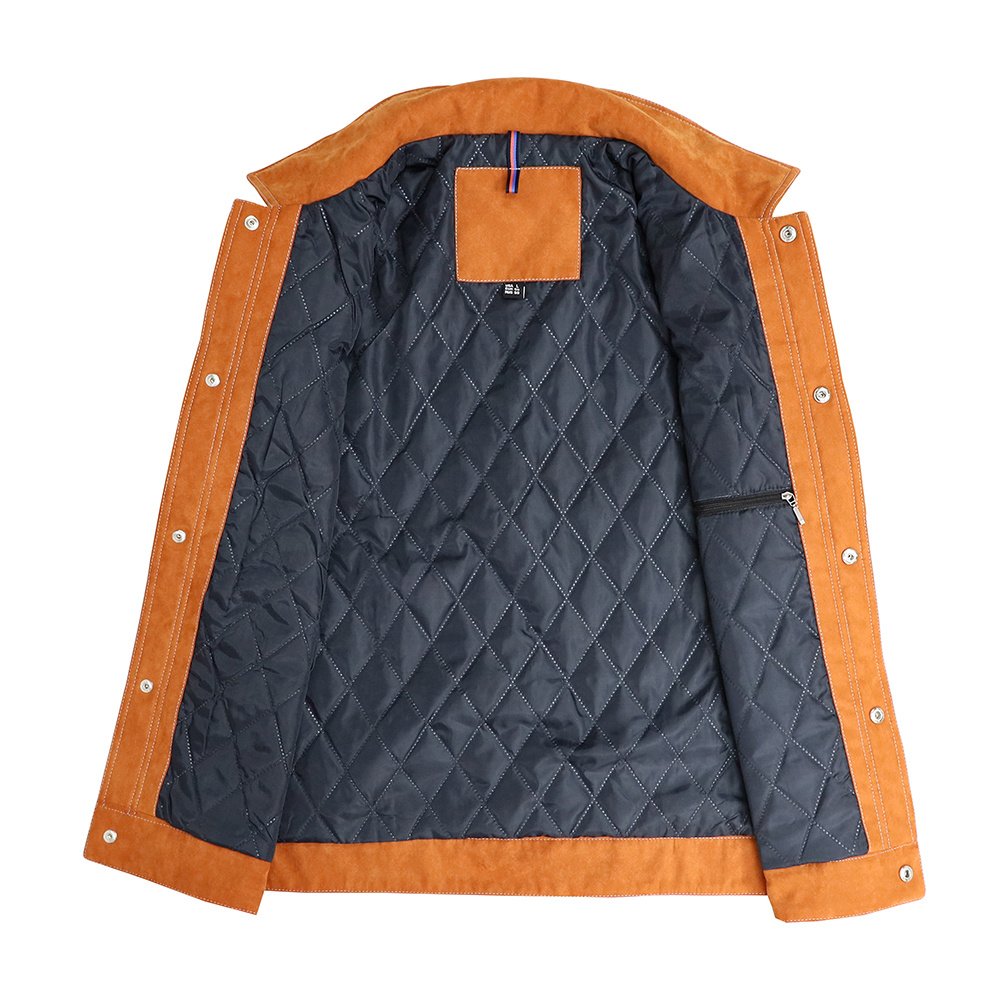 Contrast White Stitch Suede Shacket Orange-Colored – view 8