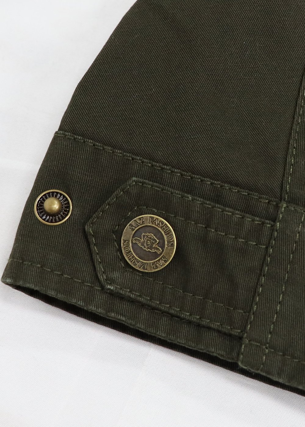 olive green short field jacket multi-pocket outwear – view 2