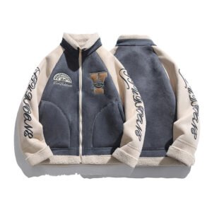 saz-sm59 embroidered patch suede jacket