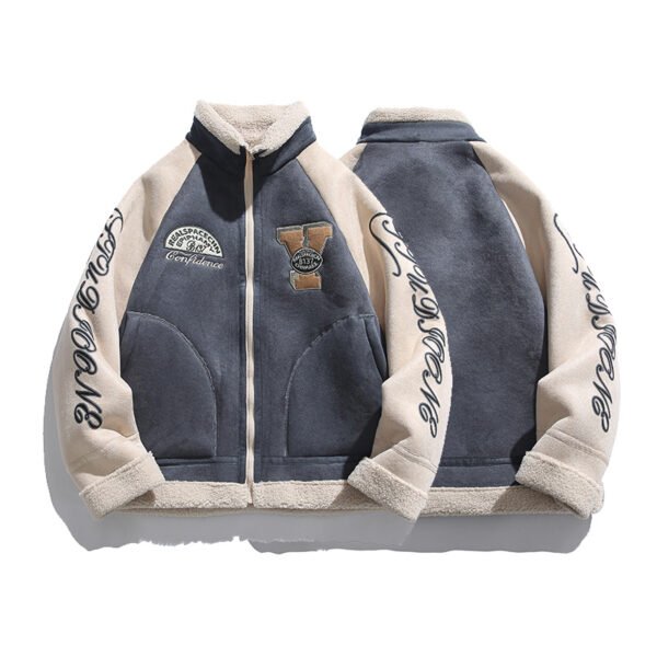 saz-sm59 embroidered patch suede jacket