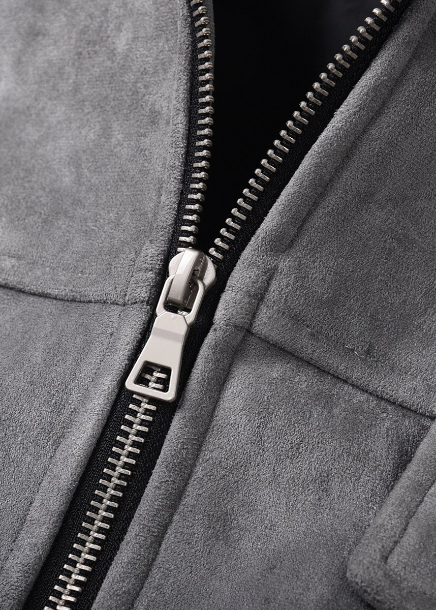 Dark Gray Suede Trucker Jacket – view 2