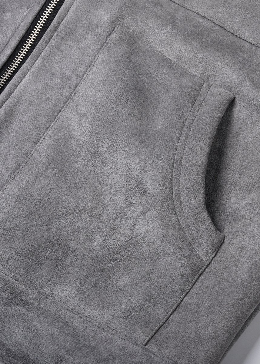 Dark Gray Suede Trucker Jacket – view 3