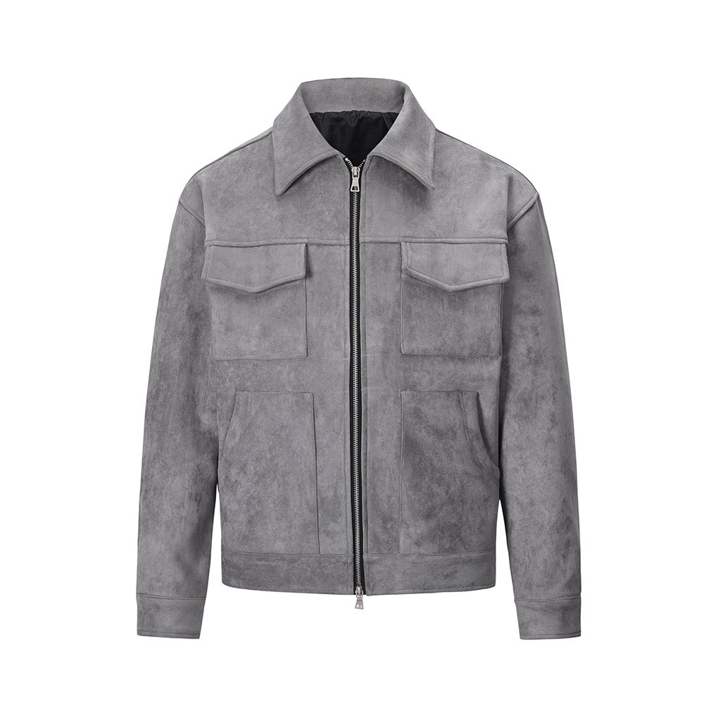 Dark Gray Suede Trucker Jacket – view 6