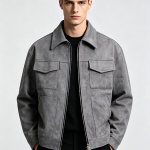 saz-xk001 Dark Gray Suede Trucker Jacket
