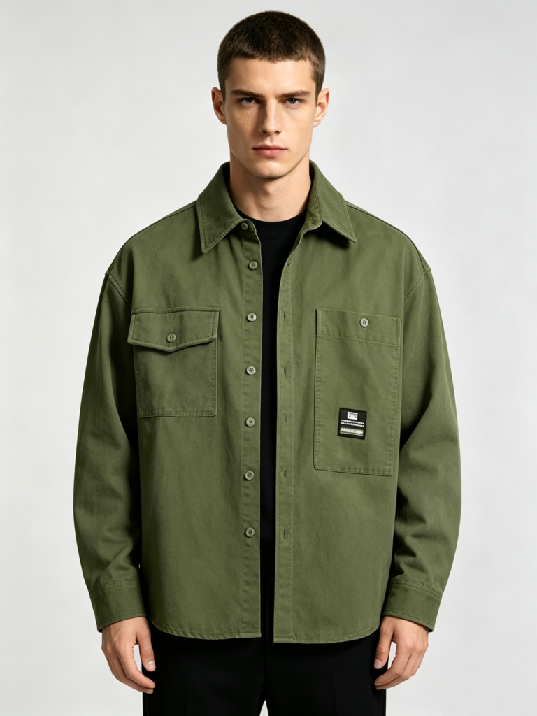 100% Cotton Dropped Shoulder Shacket
